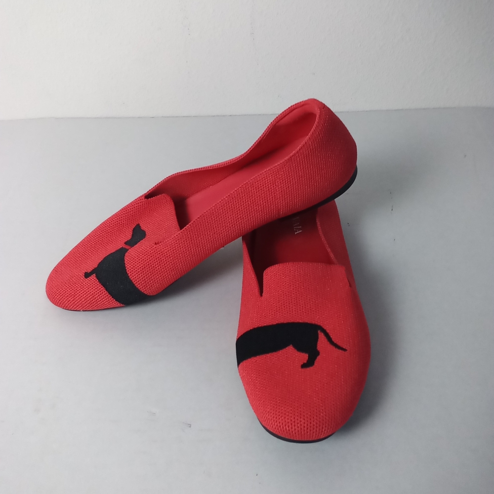 Vivaia Aubrey Loafers Dachshund Dog Design Coral Red Comfort 40.5 NWOT - Picture 5 of 9